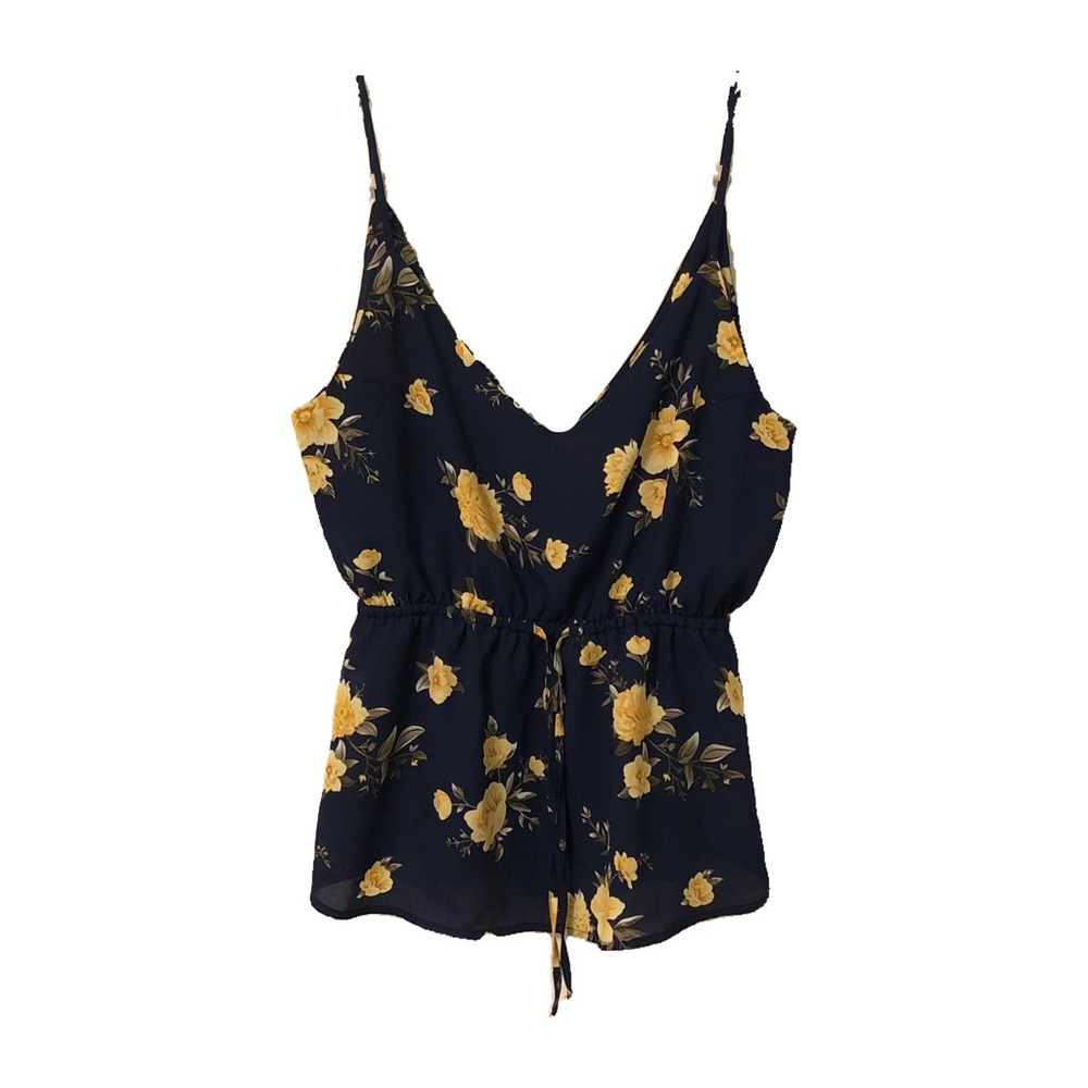 Blue and Yellow Floral V Neck Tank Top